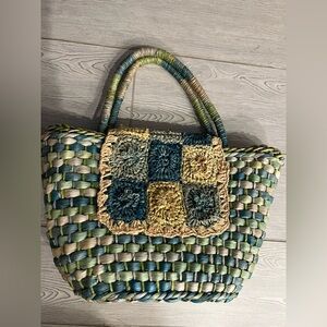 Capelli Straw teal Grany square Tote